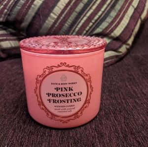 Pink prosecco frosting candle by bath and body works